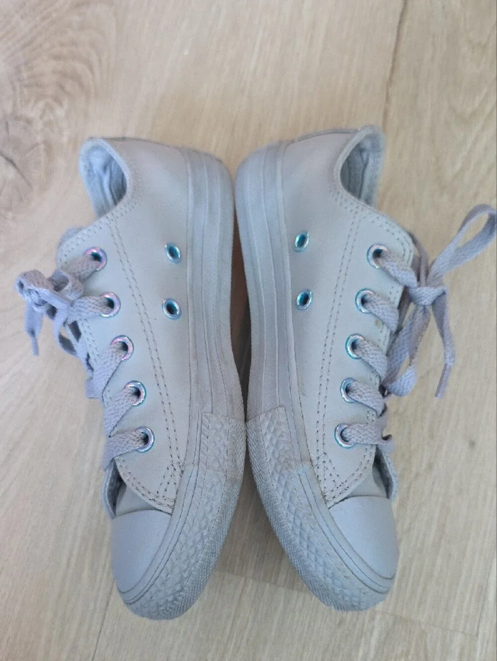 Converse Kids Chuck Taylor Leather Low Top Sneakers Grey Blue Iridescent Size 12